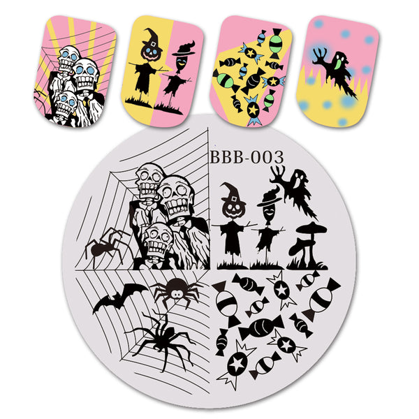 Halloween Zombie Candy Theme Circle Nail Stamping Plate Scarecrow Design Nail Art Tool BBB-003