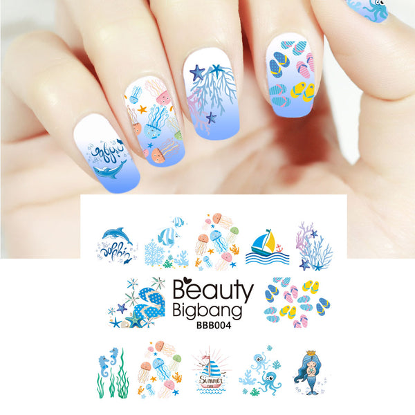 Summer Series Ocean Mermaid Water Decals Transfer Nail Art Stickers BBB004