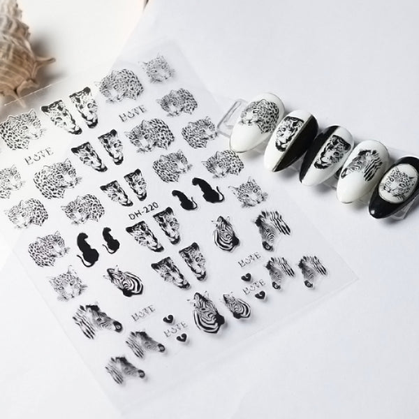 Nail art stickers with self-adhesive slider, black and white nail art sheet, love letters, heart, image transfer