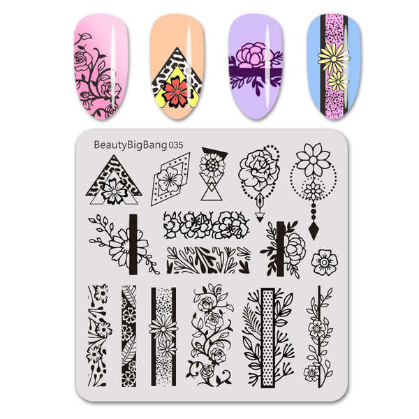 Flower Square Nail Stamping Plates BBBS-035