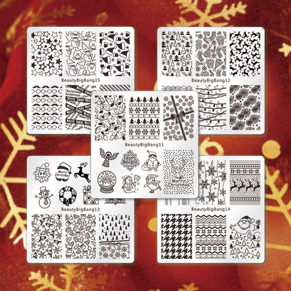 5Pcs Christmas Nail Stamping Plates Kit Xmas Deer Santa Snowflake Hat Theme