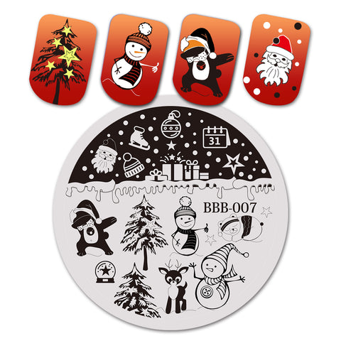 Christmas Bear Star Theme Circle Nail Stamping Plate Snowman Design Nail Art Tool BBB-007