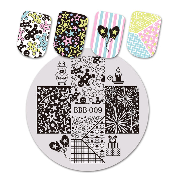 Christmas Star Gloves Theme Circle Nail Stamping Plate Candle Design Nail Art Tool BBB-009