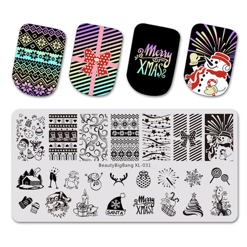 Xmas Bowknot Gift Theme Rectangle Nail Stamping Plate  Christmas Candle Snowman Design Nail Art Tool BBBXL-031
