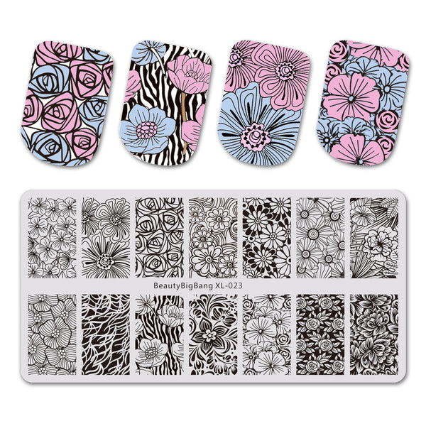 Flower Theme Rectangle Nail Stamping Plate Rose Design Nail Art Tool BBBXL-023