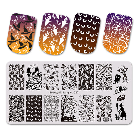 Halloween Cat Witch Theme Rectangle Nail Stamping Plate Pumpkin Design Nail Art Tool BBBXL-027