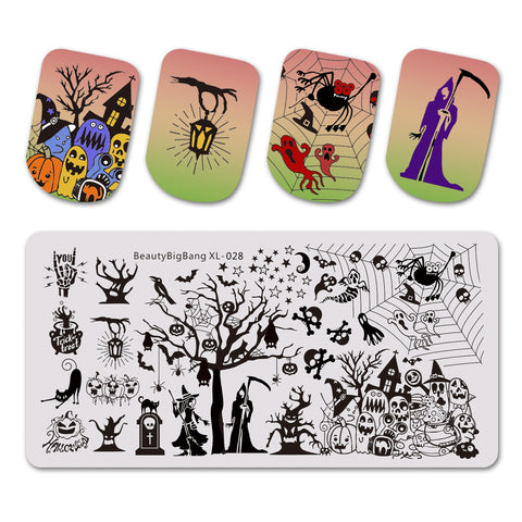 Halloween Tombstone Owl Theme Rectangle Nail Stamping Plate Star Design Nail Art Tool BBBXL-028