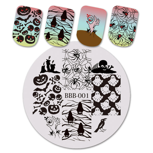 Halloween Crow Candle Theme Circle Nail Stamping Plate Ghost Design Nail Art Tool BBB-001