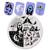 Halloween Moon Witch Theme Circle Nail Stamping Plate Bat Design Nail Art Tool BBB-005