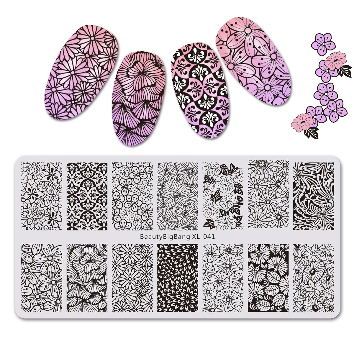Elegance Flower Theme Rectangle Nail Stamping Plate Noble Design