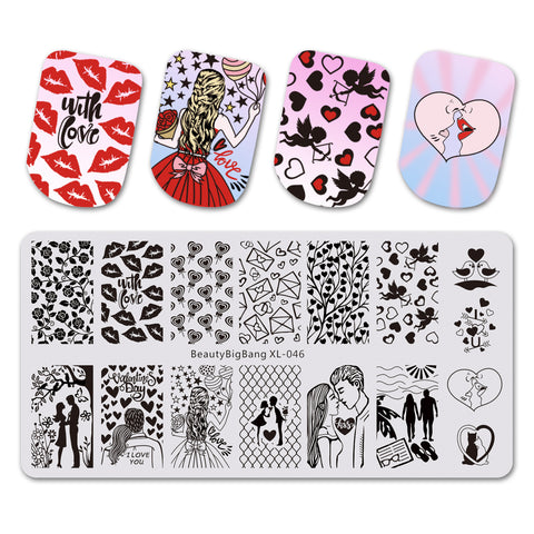 Valentine's Day Nail Rectangle Stamping Plate Love Heart Flowers  DIY Nail Art Stamp Image Plate Nail Stencil Tools