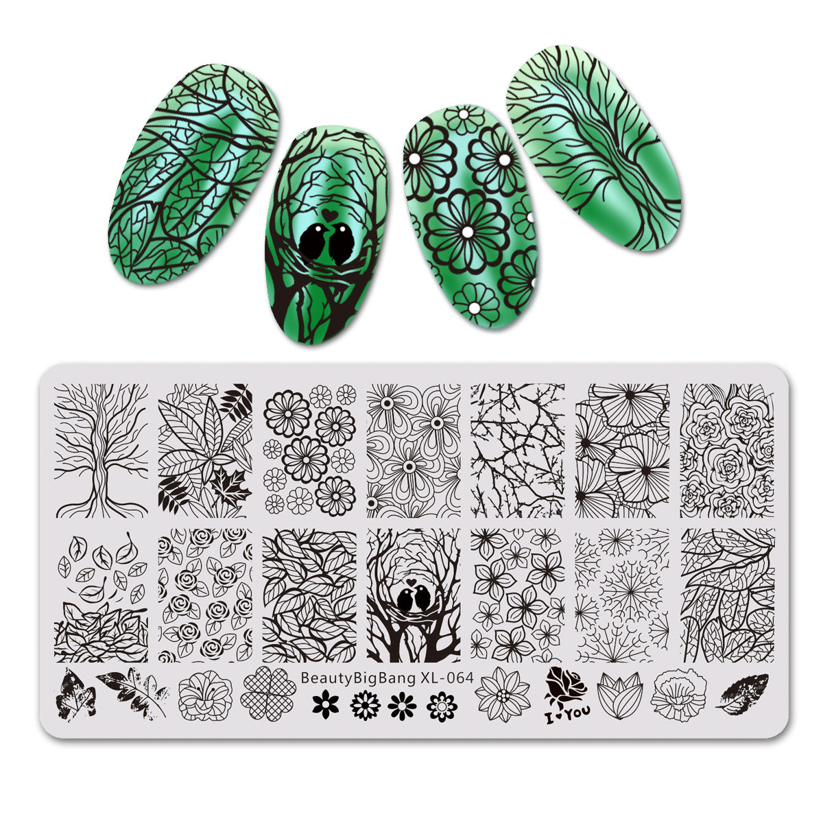 BEAUTYBIGBANG 4Pcs Nail Stamping Plate Veins Theme - Marble Leaves