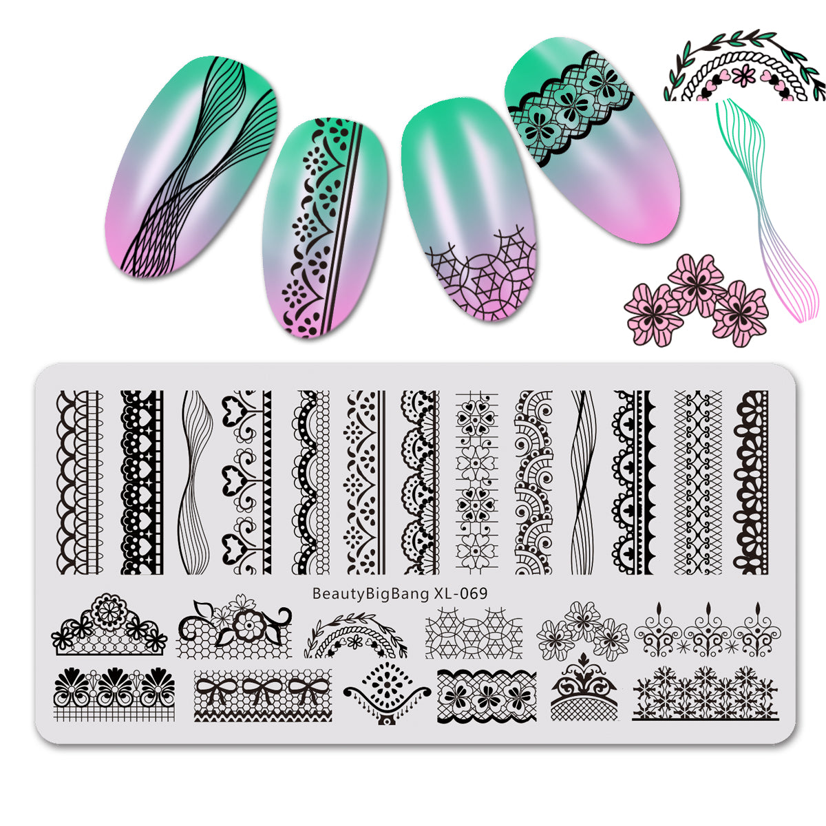 French Theme Rectangle Lace Design Nail Art Stamping Plate For