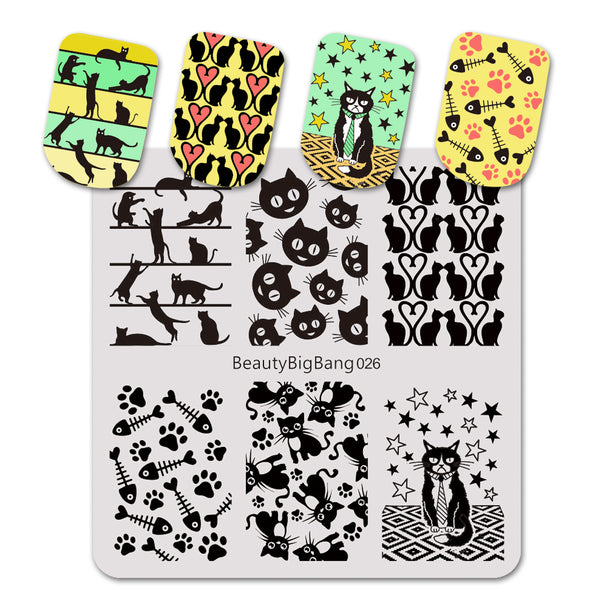 Animal Theme Cat Design Square Nail Art Stamping Plate For Manicure BBBS-026