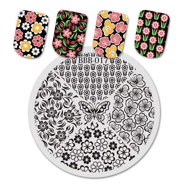 Flower Butterfly Pattern Circle Nail Art Stamping Plate BBB-017