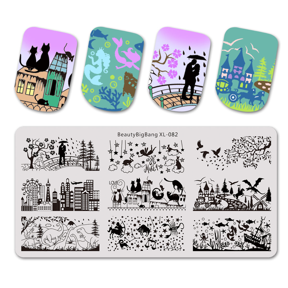 Animal Theme Building Design Rectangle Nail Art Stamping Plate