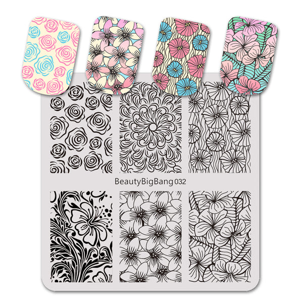 Flower Pattern Square Nail Art Stamping Plate For Manicure BBBS-032