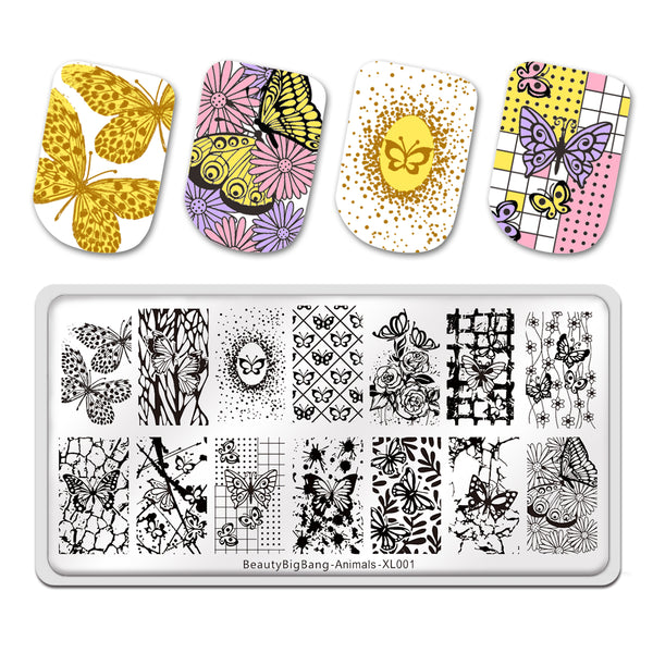 Rectangle Nail Art Stamping Plates Manicure Template Image Plates Animal Butterfly Flower Lines Stamp Plate Print Stencil BeautyBigBang BBBXL-001