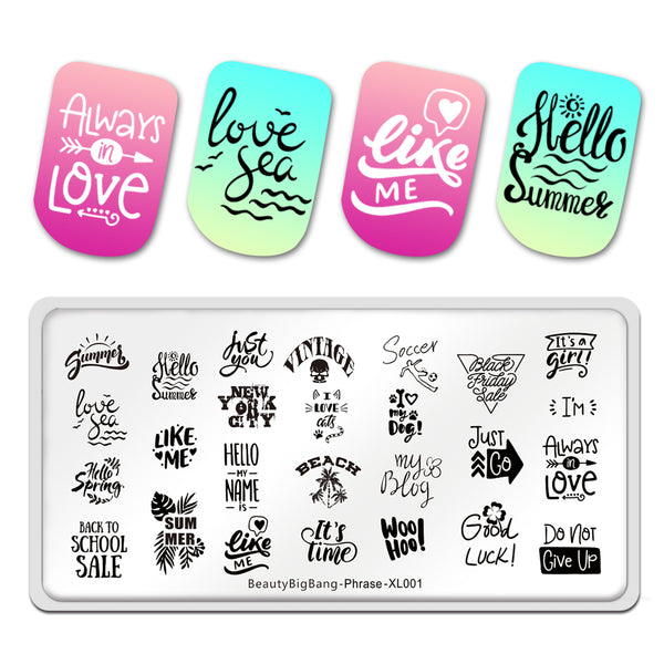 Character Image Rectangle Nail Art Stencil Stamp Phrase Template BeautyBigBang  BBBXL-001