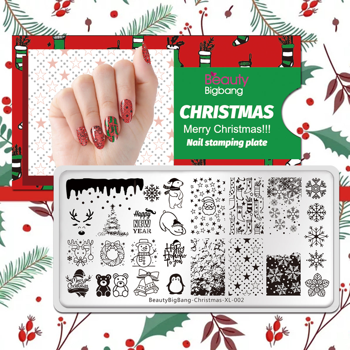 Christmas Tree Winter Theme Snowman Image Nail Art Stamp Stencil