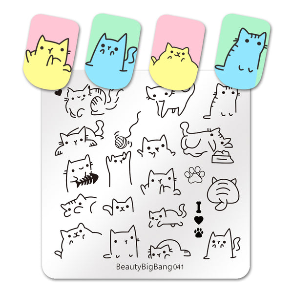 Cute Cats Stainless Steel Template Nail Art Image Stencil Animal DIY Plate Tools BeautyBigBang BBBS-041
