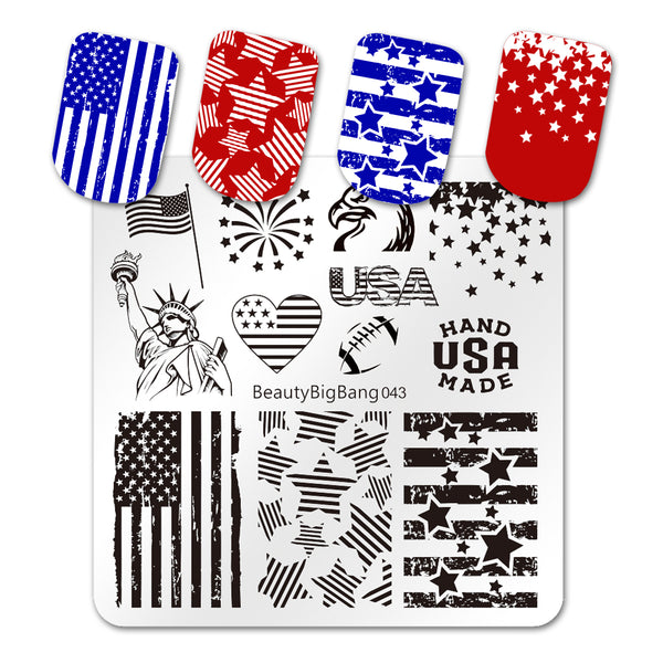 USA Flag Star Heart Image Stencil For Nails Polish Printing Templates Tools BeautyBigBang BBBS-043