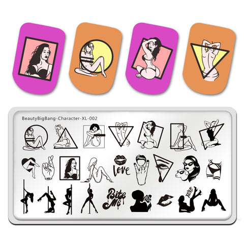 Sexy Woman Geometry Love Lips Characters Nail Art Plate Stainless Steel Design Stamp Template for Printing Stencil Tools BeautyBigBang BBBXL-002