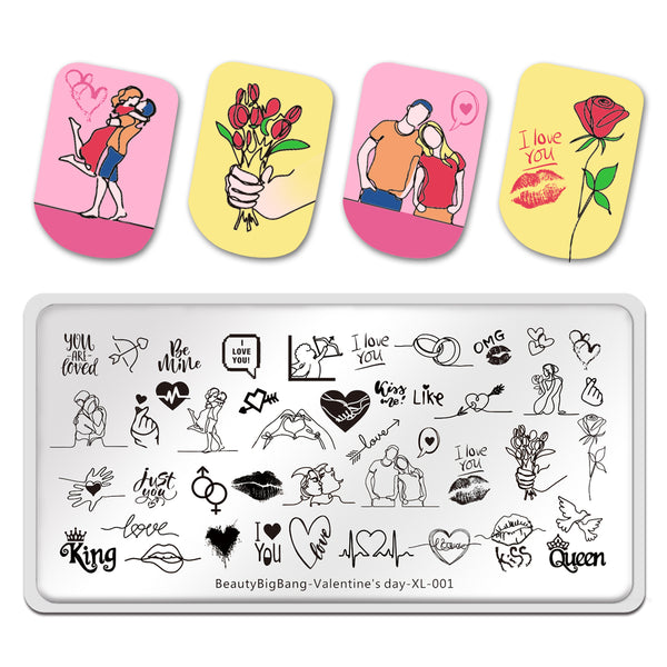 Valentine's Day Lover Heart Couple Kiss Manicure Nail Art Image Template Manicure Stencils Tool BeautyBigBangang BBBXL-001
