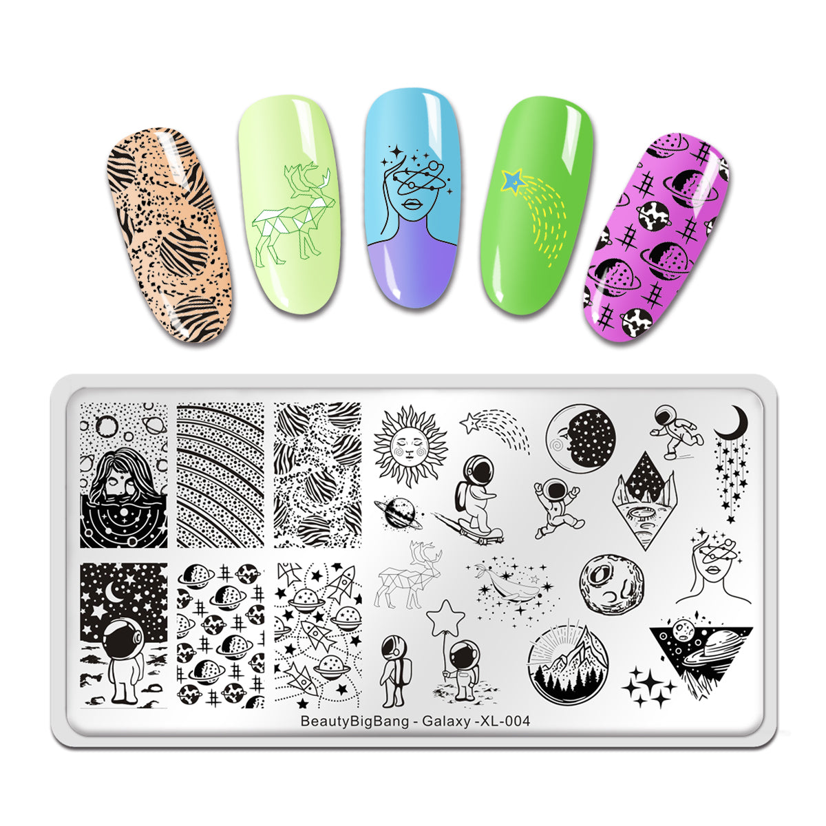 Starry Star Moon Design Stamping Plates Nail Art Kit 2pcs Galaxy Night Sky  Large Stamp Templates Space Planet Stamper Plate Heart Sun Geometry