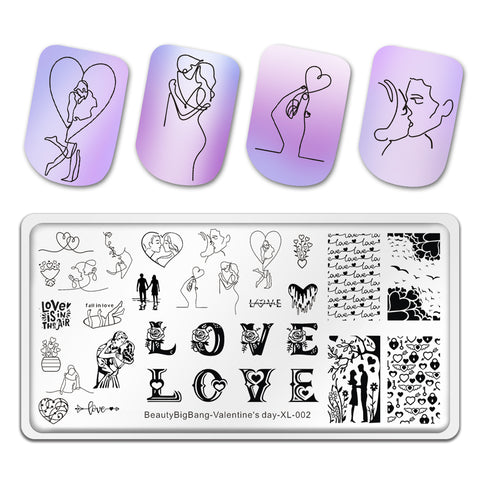 Nail Stamping Plate Valentine's Day Lover Heart Couple Kiss Manicure Nail Art Image Template Manicure Stencils Tool