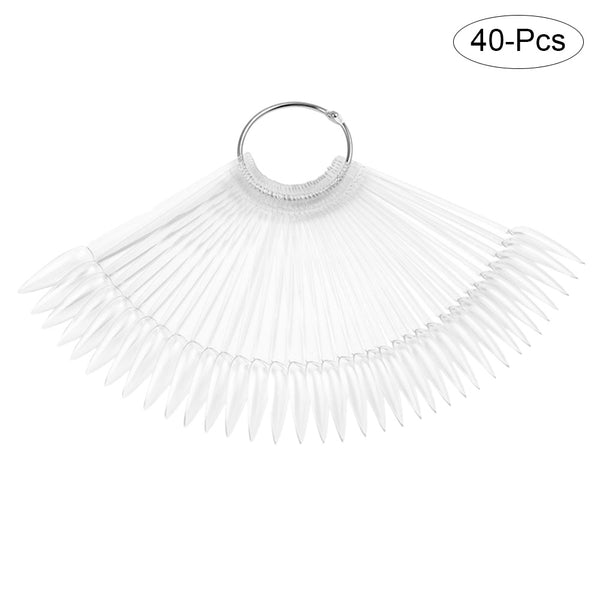 40 Pcs Stiletto Nail Art Tips Pop Stick Display Fan Fashion Ring Clear DIY