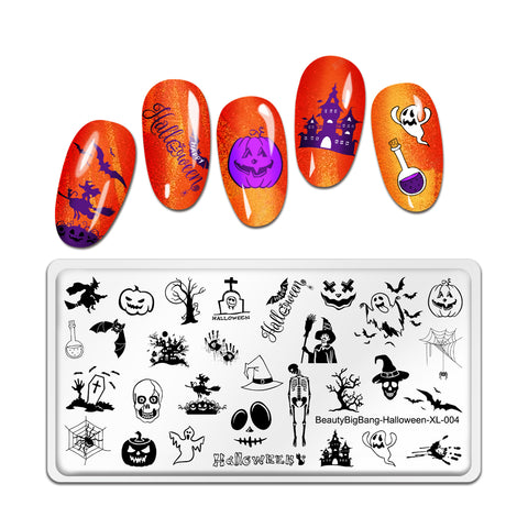 Nail art Stamping Plate Template Manicure Flower Halloween Halloween Themed Pumpkin Ghost Horror Style BeautyBigBang-Halloween-XL-004