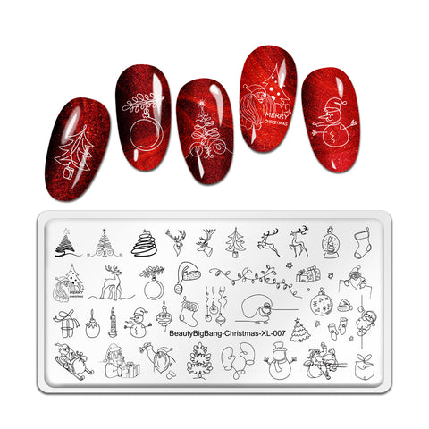 Nail art Stamping Plate Template Manicure Christmas Santa Claus Snowman Christmas Tree Elk BeautyBigBang-Christmas-XL-007