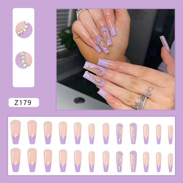 Valentine's Day Purple French Diamond Love Wearing Nail Nail Paste Finished Removable False Nail Long Ballet Nail Paste