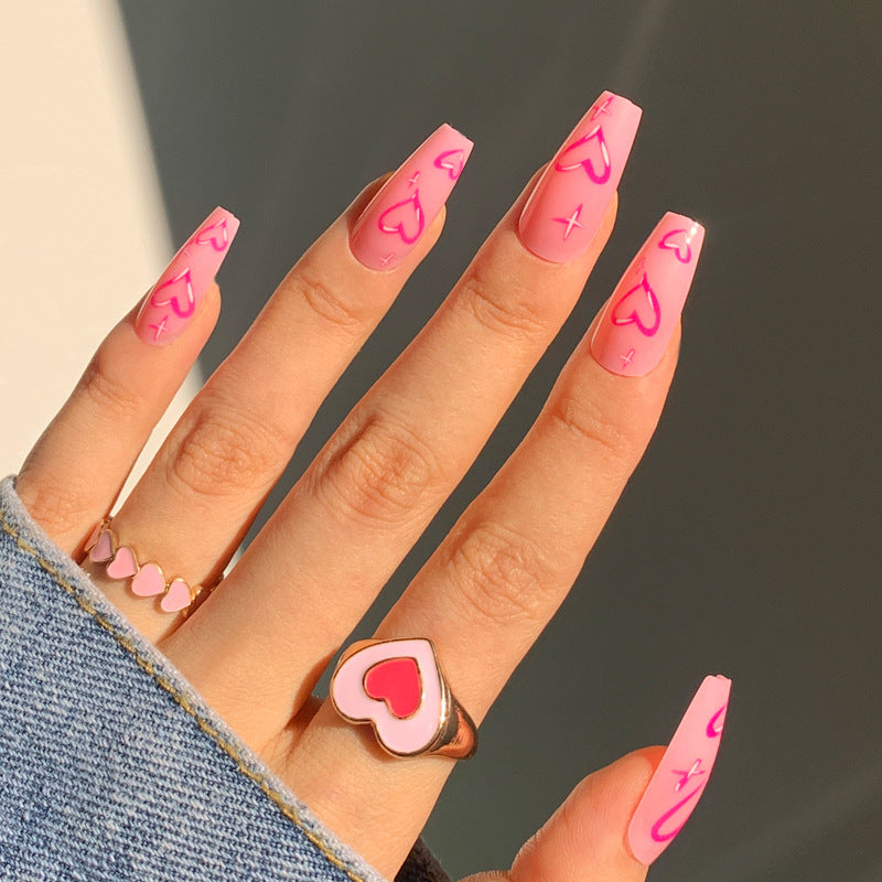 leder Skilt Bedrift Valentine's Day Press on nails Medium Length Fake Nails Acrylic French |  BeautyBigBang