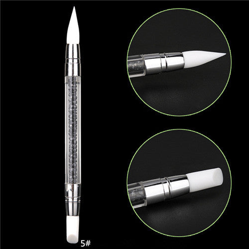 5Pcs 2 Way Nail Art Silicone Tip Pen Brushes Dotting Tools