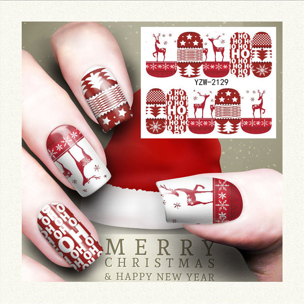 Christmas Nail Art Stickers Deer Holly Nail Water Decals