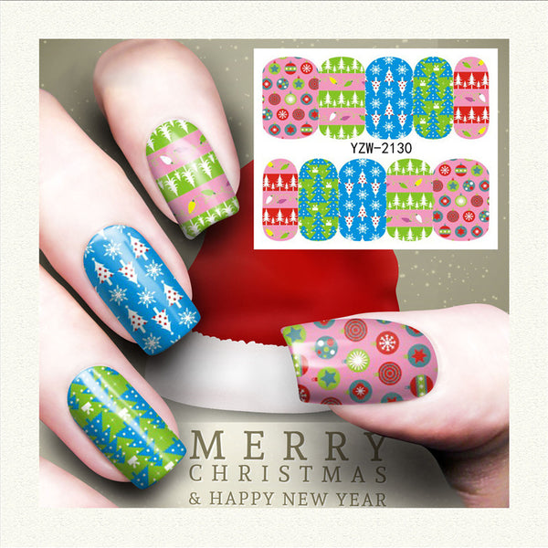 Xmas Candy Holly Theme Christmas Nail Art Stickers Water Transfer Nail Decals