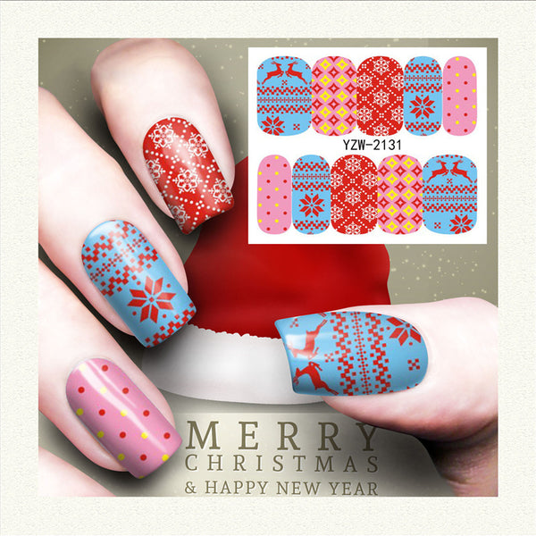 Christmas Snowflake Deer Design Nail Art Stickers Water Transfer Nail Decals