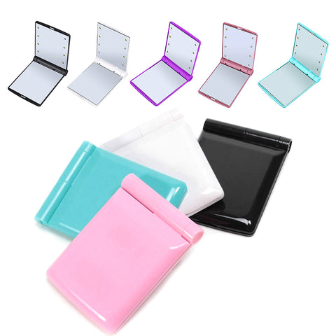 Portable Folding Pocket Mirror With LED Lamps For Makeup