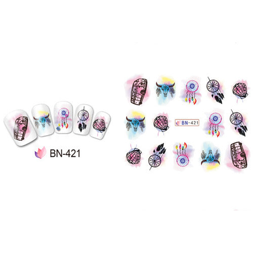 Watercolor Car Dreamcatcher Nail Water Decals Transfer Stickers Nail Accessory