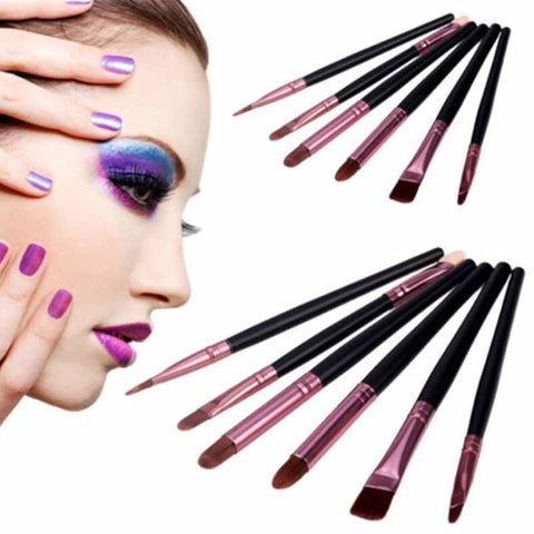 6Pcs Mini Black Handle Blush Eyeshadow Foundation Makeup Brush Set