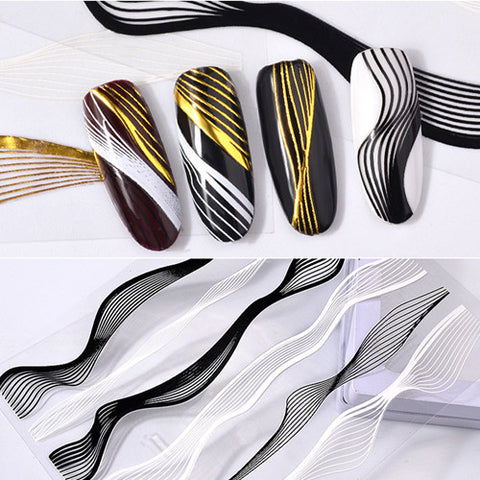 3D Gold Metal Wave Strip Multi-size Lines Nail Stickers For Manicure