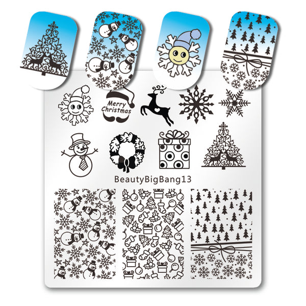 Christmas Nail Stamping Plate Xmas Gift Box Snowflake Snowman Pattern For Manicure