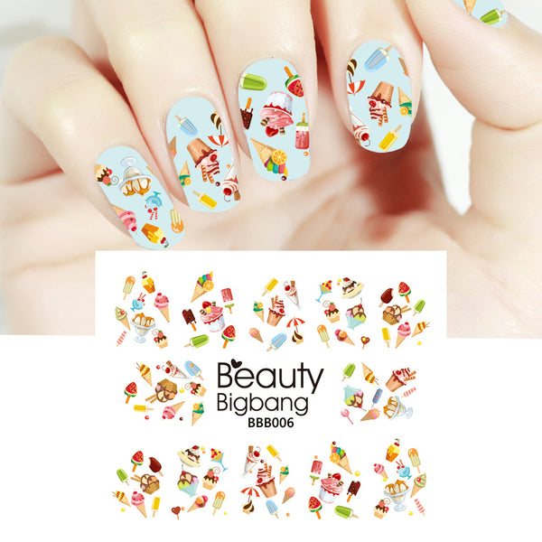 Ice Cream Cake Patterns Water Decals Transfer Nail Art Stickers BBB006