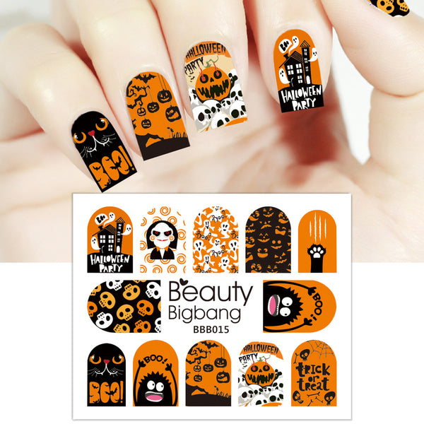 Halloween Series Design Water Decals Transfer Nail Art Stickers BBB015