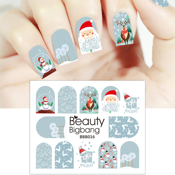 Snow Series Water Decals Transfer Christmas Nail Art Stickers BBB016
