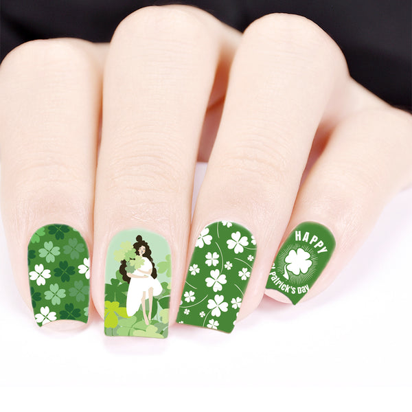 Four-leaf clover Theme Water Decals Transfer Nail Art Stickers For St. Patrick's Day BBB021