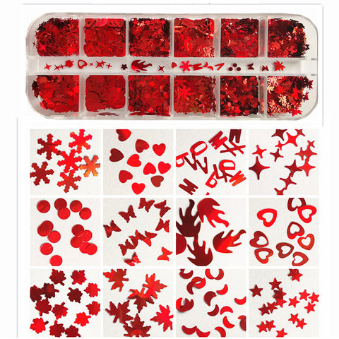 Valentine's Day Laser Love Heart Butterfly Nail Sequins Mixed Color Sparkle Nail Glitter Flakes 3D Nail Art Decorations Accessories