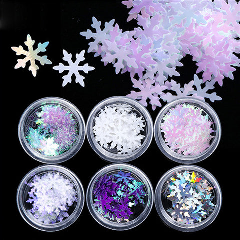 6Pcs Christmas Mixed Size Snowflakes Laser Glitters Nail Sequins Nail Decoration Set